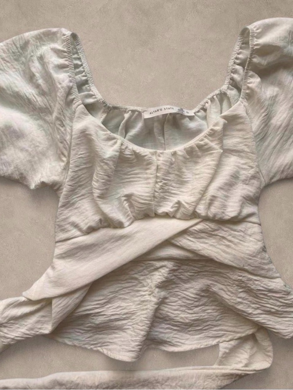 Altar’d State White Puff-Sleeve Square-Neck Back-Tie Top